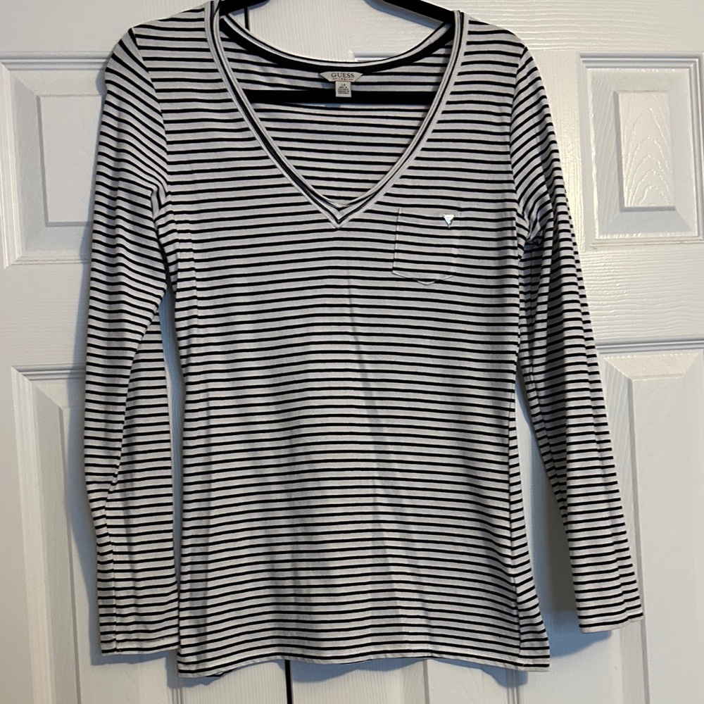 Guess V-Neck Striped Long Sleeve Top